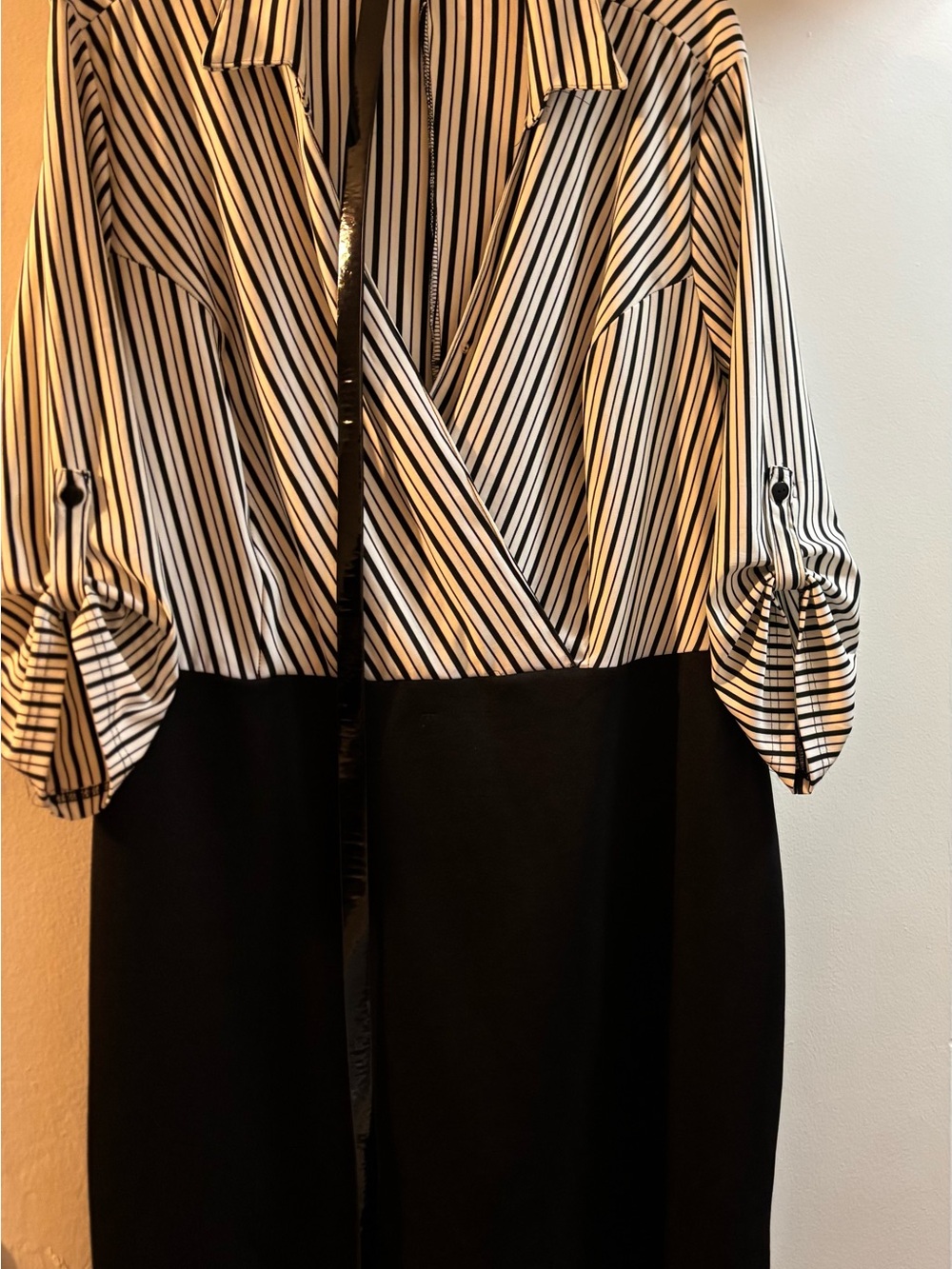 Mlle Gabrielle Black and White Striped Button-Front Top